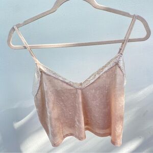 Coquette Light Pink Velvet & Lace Cropped Cami Size Large
